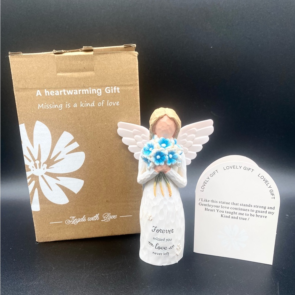 NEW Engraved ”Forever” Angel Figurine with Bouquet Flowers - Resin - 5” Tall